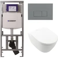 Villeroy & Boch Villeroy Boch Subway 2.0 DirectFlush Toiletset - geberit reservoir - bedieningsplaat rechthoekige knoppen licht grijs - softclose - wit 0701131/SW1102375/0124060/ga26028/