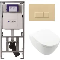 Villeroy & Boch Villeroy Boch Subway 2.0 DirectFlush Toiletset - softclose - geberit reservoir - qeramiq bedieningsplaat beige - rechthoekige knoppen - wit 0701131/ga26028/SW729014/SW1182666/SW1102366