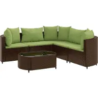 vidaXL 6-delige Loungeset met kussens poly rattan bruin