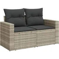 vidaXL Tuinbank 2-zits met kussens poly rattan lichtgrijs