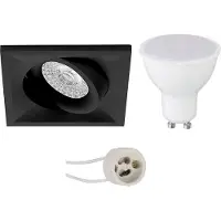BES LED LED Spot Set - Pragmi Qiundo Pro - GU10 Fitting - Inbouw Vierkant - Mat Zwart - 4W - Warm Wit 3000K - Kantelbaar - 80mm