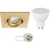 BES LED LED Spot Set - Pragmi Borny Pro - GU10 Fitting - Inbouw Vierkant - Mat Goud - 4W - Warm Wit 3000K - Kantelbaar - 92mm