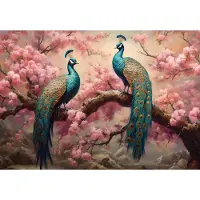 Consalnet Vliesbehang - Fotobehang - Vogels - Pauwen - Bloemen - Veren - Takken - Landschap - Vogel - Pauw - 152,5x104 cm