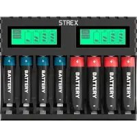 Strex Batterij Oplader - 8x AA/AAA Batterijen - USB Oplaadbaar - LCD Display - Universele Batterijlader Voor Oplaadbare Batterijen