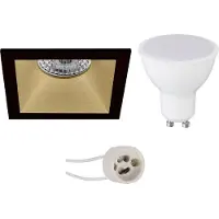 BES LED LED Spot Set - Pragmi Pollon Pro - GU10 Fitting - Inbouw Vierkant - Mat Zwart/Goud - 4W - Warm Wit 3000K - Verdiept - 82mm