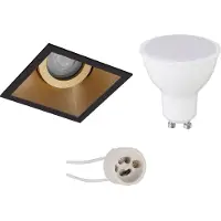 BES LED LED Spot Set - Pragmi Zano Pro - GU10 Fitting - Inbouw Vierkant - Mat Zwart/Goud - 4W - Warm Wit 3000K - Kantelbaar - 93mm