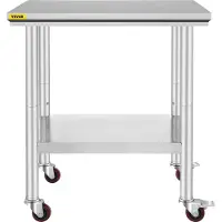 Vevor Rvs Tafel Keukentafel Keuken Werktafel Bereiding Tafel 4 Wielen Rvs 30x24 inch Nutswerkstation
