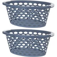 Merkloos 2x stuks kunststof wasmanden blauw 25 liter - Wasmanden
