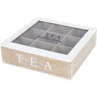 Home Styling Collection Theedoos - 9-vaks - naturel/wit - hout - 24 x 24 x 7 cm - theekist - Theedozen