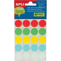 APLI ronde etiketten in etui diameter 19 mm, geassorteerde kleuren, 100 stuks, 20 per blad (7109) - 11 stuks