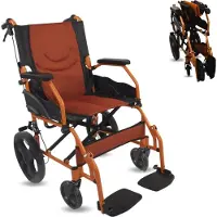 Mobiclinic Pirámide - Rolstoel - Opvouwbaar - Zitbreedte 46 cm - Aluminium - Lichtgewicht - Anti-lek banden - Rem op hendels - Voetsteunen - armleuningen - Oranje