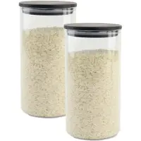 OTIX Voorraadpot - Glas - met Deksel - Set van 2 - 800ml - Zwart - Hout