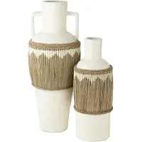 J-Line vaas + Handvaten Motief - terracotta/gras - wit/naturel