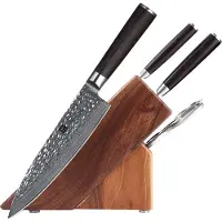 Xinzuo B1H Series – Messenset 5-delig - Professioneel - Gehamerd Damascus staal (67 laag met kern van 10Cr15CoMoV) - Vlijmscherp - Messenset inclusief messenblok, keukenschaar en geschenkdoos