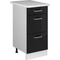 Vicco R-Line Keukenonderkast – 40 cm met laden, met marmeren werkblad Zwart hoogglans