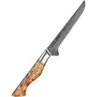 HEZHEN Professioneel 6" Uitbeenmes | Damascus staal (67 lagen) | B30 Series | Handvat van Plataanhout met Klinknagel Mozaïek