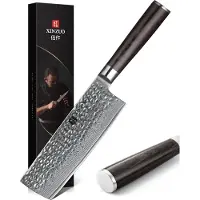 Xinzuo B1H Series – Nakiri mes – Professioneel – Gehamerd Damascus staal (67 laags met kern van 10Cr15CoMoV) – Vlijmscherp keukenmes – Inclusief geschenkdoos