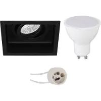 BES LED LED Spot Set - Pragmi Domy Pro - GU10 Fitting - Inbouw Vierkant - Mat Zwart - 4W - Warm Wit 3000K - Verdiept - Kantelbaar - 105mm