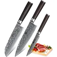 Xinzuo B1H Series - Set van 3 messen - Professioneel - Gehamerd Damascus staal (67 laag met kern van 10Cr15CoMoV) - Vlijmscherp - Messenset inclusief geschenkdoos