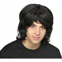 Rubies Verkleedpruik voor heren - zwart - Seventies/disco/eighties/popster/hippie/sixties - Carnaval