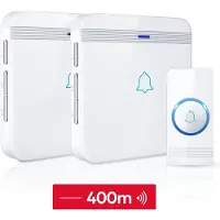 SAVS Draadloze deurbel met 2 ontvangers - Wit - Bereik 400 meter - Waterdicht - Ontvangers zonder batterijen - 52 melodieën
