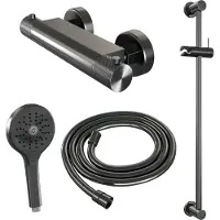 Brauer Gunmetal Carving thermostatische douchekraan met glijstang en 3 standen handdouche gunmetal geborsteld PVD
