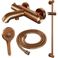 Brauer Copper Edition thermostatische badkraan met glijstang en 3 standen handdouche geborsteld koper PVD