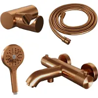 Brauer Copper Carving thermostatische badkraan met wandhouder en 3 standen handdouche geborsteld koper PVD