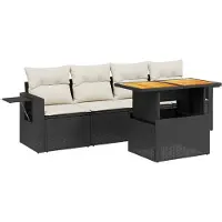 vidaXL 5-delige Loungeset met kussens poly rattan zwart