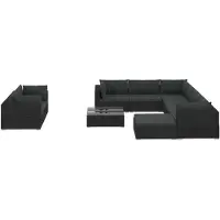 vidaXL 10-delige Loungeset met kussens poly rattan zwart