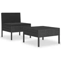 vidaXL 2-delige Loungeset met kussens poly rattan zwart