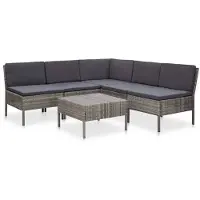 vidaXL 6-delige Loungeset met kussens poly rattan grijs