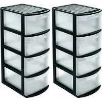 PlasticForte ladeblok - 2x stuks - zwart/transparant - kunststof - L39 x B28,5 x H78 cm - met 4 lades - bureau organizer