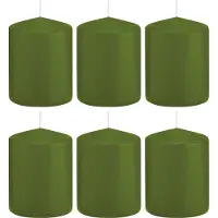 Trend Candles Cilinderkaars/stompkaars - 6x - olijfgroen - 6 x 8 cm - 29 branduren - met brandvertragende folie