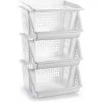 PlasticForte Opbergkrat - 6x - wit - 3 vakken - 62 cm - Stapelkratten - Stapelbare manden