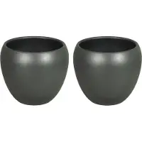 Floran Plantenpot - 3x stuks - antraciet - mat - keramiek - 14 x 11 cm - plantenpotten binnen