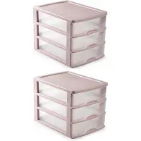 PlasticForte Ladeblok - 3x stuks - roze - 3 lades - L35,5xB27xH26 - bureau organizer