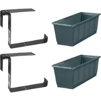 Geli Set van 5 kunststof plantenbakken antraciet grijs rechthoekig 40 cm met 10 verstelbare railing beugels
