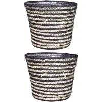 Bela Arte Set van 3x stuks naturel zwart rotan planten/bloemen pot mand van gedraaid jute/riet/zeegras H18 en D20.5 cm - plastic binnenkant