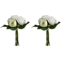 Atmosphera Boeket kunstbloemen/bruidsboeket - 2 Stuks - Wit - 30 cm