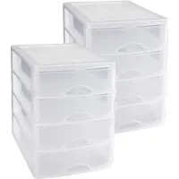 PlasticForte Ladeblok/bureau organizer met 2x lades - wit/transparant - L35 x B27 x H35 - Opruimen/opbergen laatjes