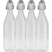 Bormioli Rocco waterfles met beugeldop - 4x - helder transparant - 1000 ml - Giara home deco fles - weckflessen
