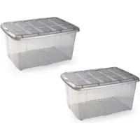 PlasticForte opslagbak organizers met deksel - 4x - transparant/grijs - 60 liter - kunststof