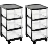 Eda 2x stuks ladenkast organizers zwart A4 3x lades met wieltjes L32 x B37 x H61 cm - Ladenblokken