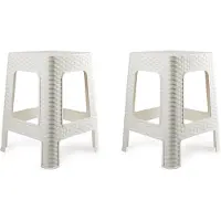 PlasticForte Keukenkrukje/opstapje - 2x - rotan - wit - kunststof - 36 x 36 x 45 cm