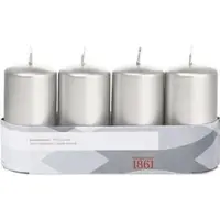 Trend Candles 16x Zilveren cilinderkaars/stompkaars 5 x 10 cm 18 branduren - Geurloze zilverkleurige kaarsen - Woondecoraties