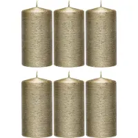 Enlightening Candles Cilinderkaars/stompkaars - 6x - creme goud - 7 x 13 cm - 25 branduren - sfeerkaarsen - kaarsen - Woondecoraties