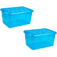 PlasticForte opslagbak organizers met deksel - 4x - transparant/blauw - 60 liter - kunststof