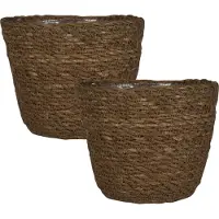 Ter Steege Set van 4x stuks plantenpot/bloempot van jute/zeegras diameter 15 cm en hoogte 12 cm camel bruin - Met binnenkant van plastic