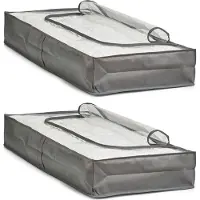 Zeller kussens en dekbed opberghoes - 2x - 103 x 45 x 15 cm - grijs - met venster - Beschermhoezen - Dekentas - Kussentas